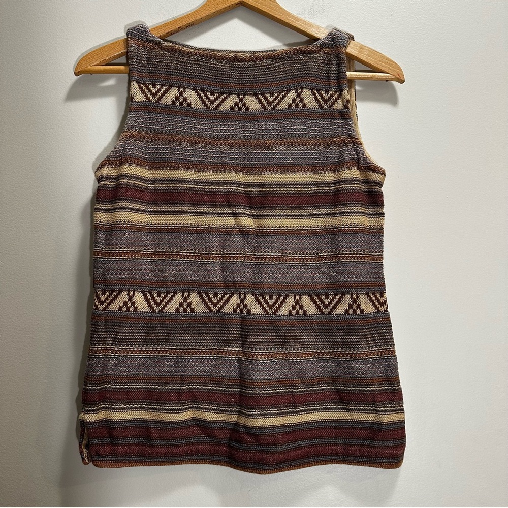 Vtg Lauren Ralph Lauren Knit Sweater Vest Women’s Small Striped Linen Cotton